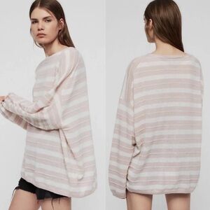 ALL SAINTS Cassia Jumper: Pink Alpaca Wool Blend Striped Oversized Sweater M